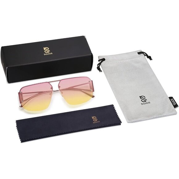 Trendy Aviator Sunglasses Mens Womens Retro Metal Rimless Pink Frame Shades - Picture 6 of 6